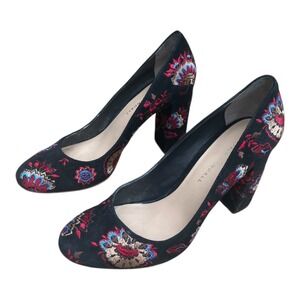Loeffler Randall Sydnee Pumps Size 8 Black Floral Embroidered‎ Leather